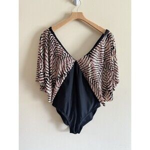 NWT Raisins‎ Curve One Piece Slimming Swimsuit Black Blue 14W Stingray MSRP $108